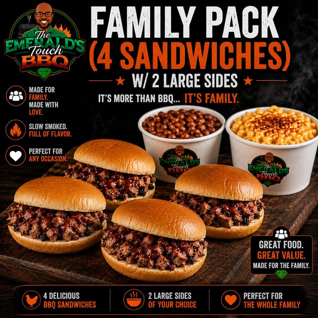Family Pack (4 Sandwiches) w/ 2 Large Sides.